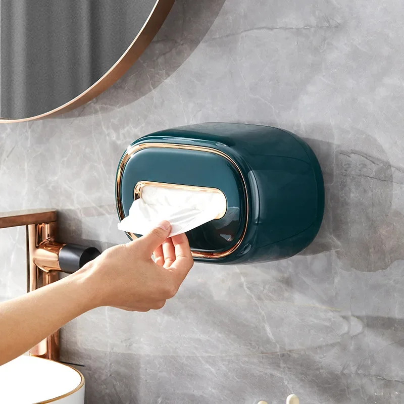1PC Tissue Box Holder With Spring Desktop Wall-mounted Tissue Box Cover Paper Towel Dispenser Paper Extraction Dispenser for Car 4