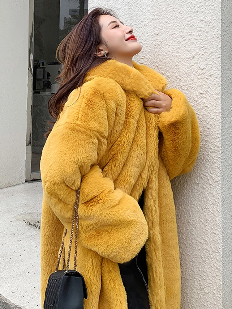 Winter Fashion Runaway Luxury Brand Long Faux Fur Coat Women Jacket Zip Hooded Thick Warm Fake Rabbit Fur Plush Overcoats main image 1