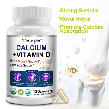 Calcium + Vitamin D3 Capsules - for Muscle Nerve Health Support Bone Density Skin and Teeth Heart Health - 120 Capsules