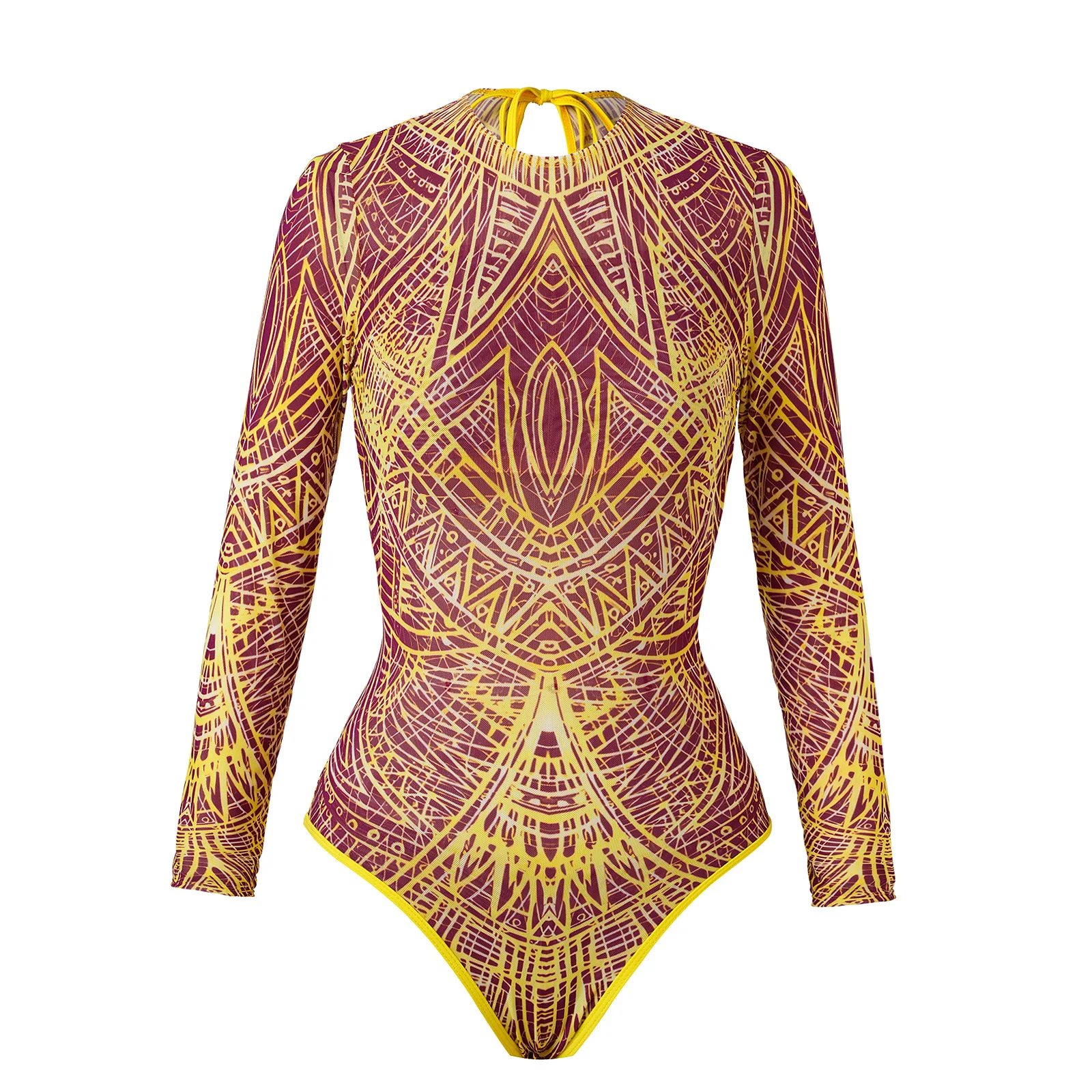 2026 new smart sunscreen swimsuit women's European and American long-sleeved mesh one-piece swimsuit Russian swimsuit short skir