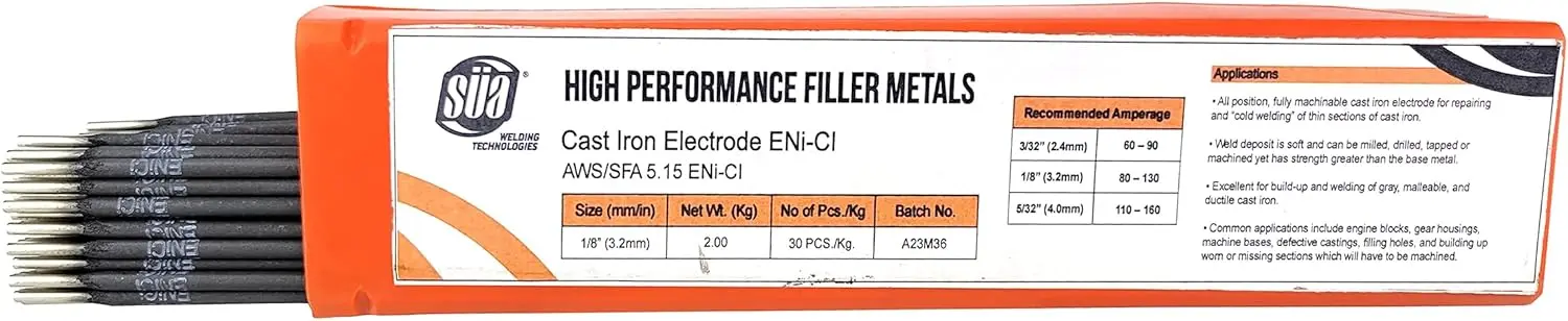 SÜA ENiCl Welding Electrodes - 99% Nickel For Cast Iron, 5 Sticks 1/8" X 12" 8 thumbnail image