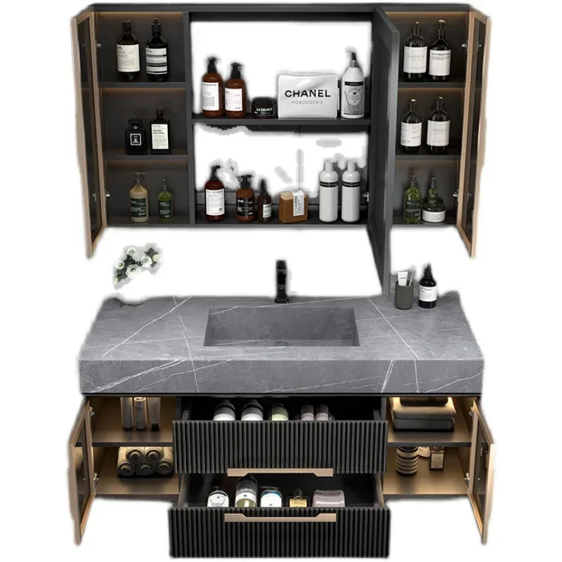 ~Stone Plate Bathroom Cabinet Whole Washbin Intelligent Induction Solid Wood Wash Basin Bath Furniture