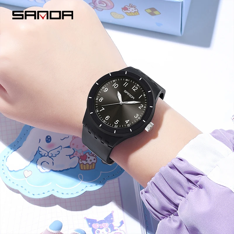 SANDA 9075 Casual Students Quartz Watches Simple Waterproof Silicone Strap Luminous Fashion Girl Boy Wristwatch reloj para niños 5