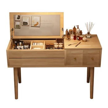 Solid wood dresser bedroom simple modern 2024 new high-end light luxury small apartment makeup mirror girl makeup table