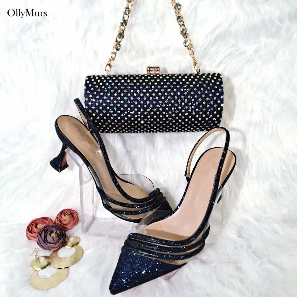 

High Quality Decoration With Crystal Pumps Shoes And Bags Set African Luxury Spike Heels Shoes And Bag Set For Party Dress