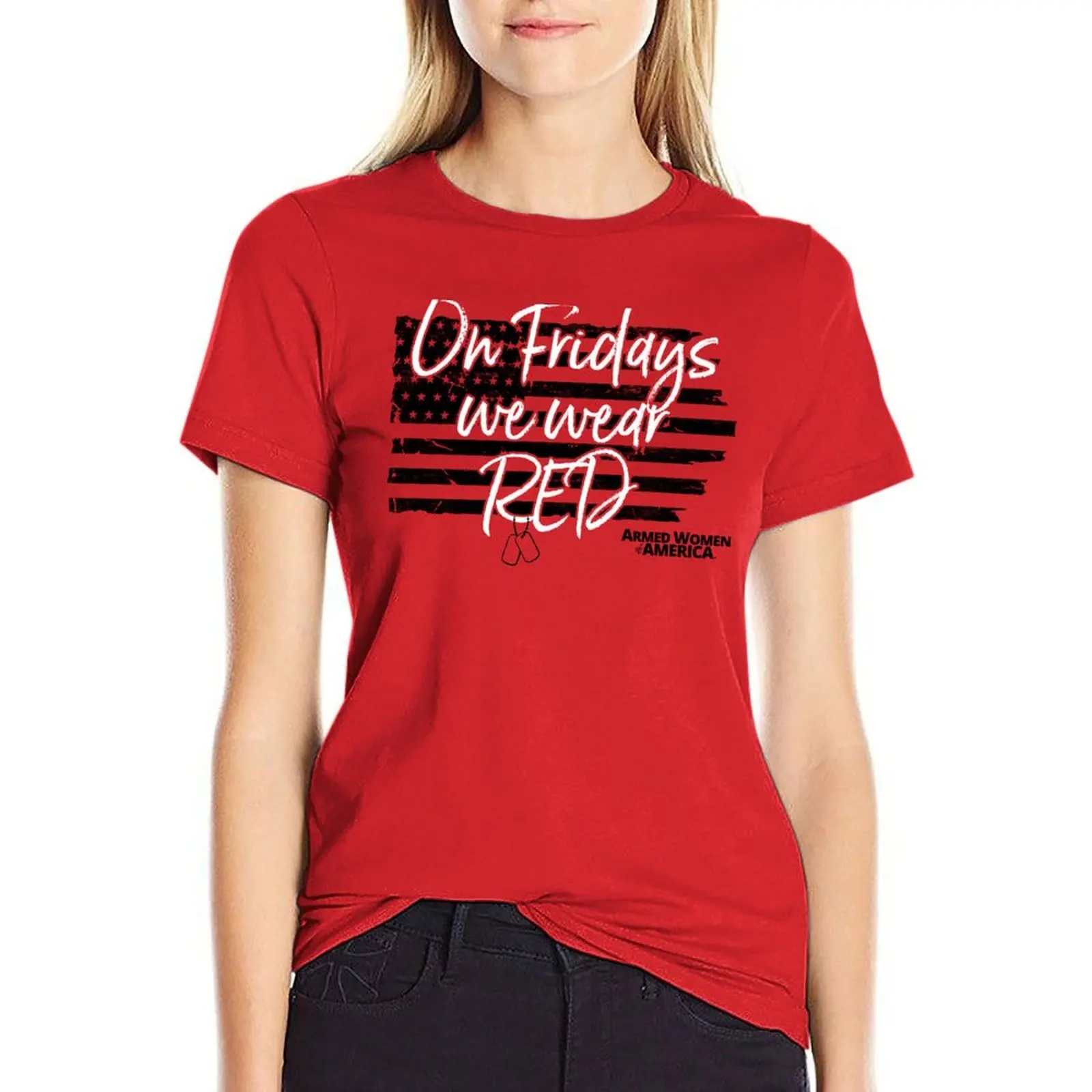 

On Fridays We Wear RED - Armed Women of America T-Shirt black t shirts for Women tops Women Woman clothing