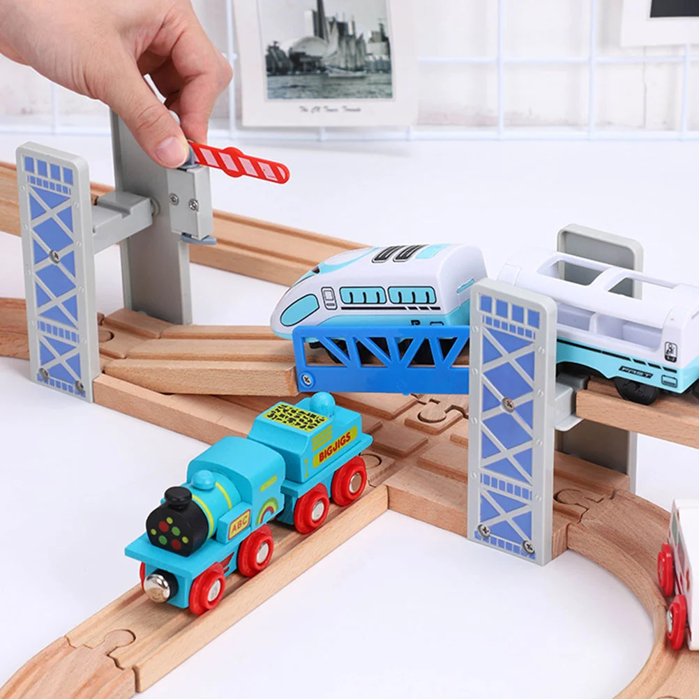 Wooden Magnetic Train Set DIY Railway Toy STEM Toy Kids Track Playset Double Level Train Bridge Wooden Train Toy