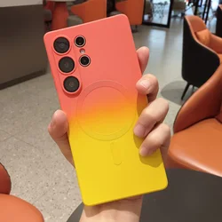 Gradient Color Silicone Phone Case with Wireless Charging and Glass Lens Camera Cover - Galaxy S21 Ultra (Orange yellow)