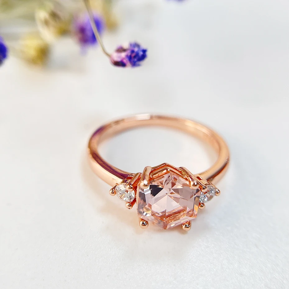 Luxyimagic Nano Morganite Gemstones Ring for Women Solid 925 Sterling Silver Korean Trendy Cousin Engagement Wedding Jewelry