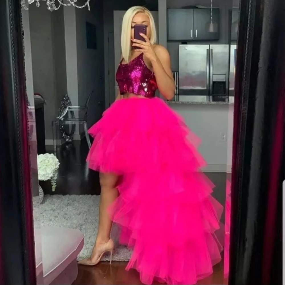 Damen High Low Maxi Tutu Röcke elastische Taille Jupon Tüll geschichteten flauschigen Prinzessin besonderen Anlass Hochzeits feier Rock