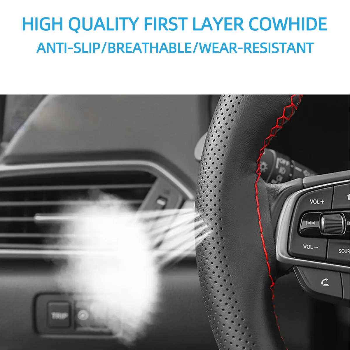 Car Steering Wheel Cover DIY Braid Anti-Slip Cowhide 37 38cm steering wheel cover