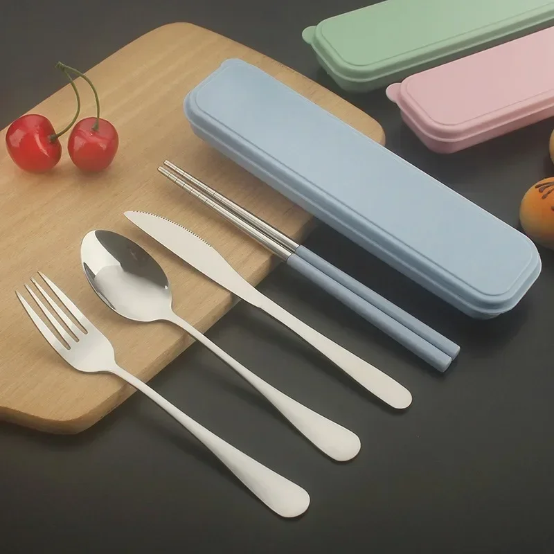 Portable Stainless Steel Cutlery Suit with Storage Box Chopstick Fork Spoon Knife Travel Tableware Set Camping Cutlery cutlery set western style cutlery set picnic cutlery set stainless steel cutlery set picnic tableware camping cutlery set