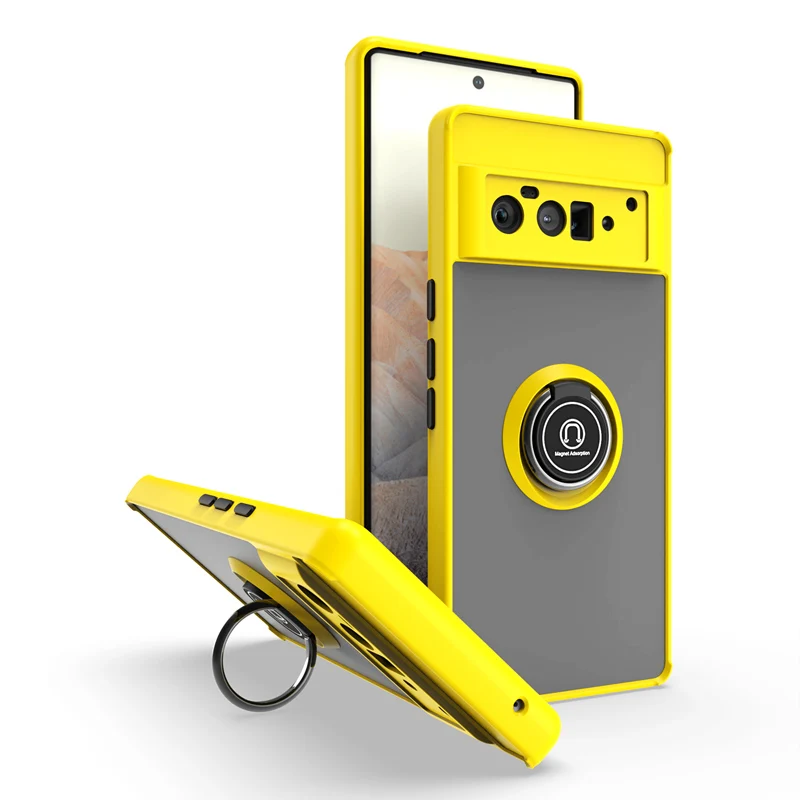 KEYSION Custodia opaca alla moda per Google Pixel 6 Pro Supporto ad anello trasparente Cover posteriore per telefono antiurto per Google Pixel 6_voghion.com