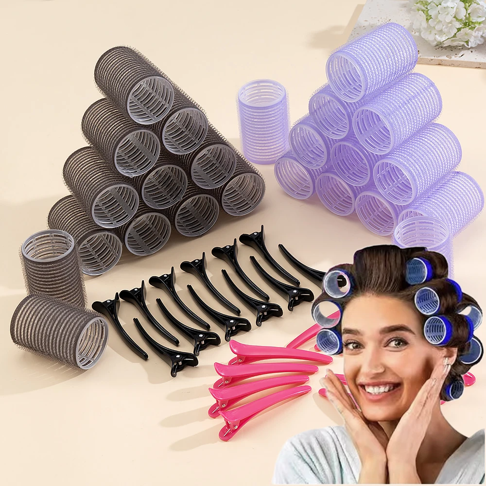 24-teiliges Set Selbstklebende Haarwickler Ohne Hitze Haarclip-Lockenwickler Locken Ohne Hitze Haarvolumen für Pony Haarklammer Selbstklebende Haken DIY Styling-Werkzeuge