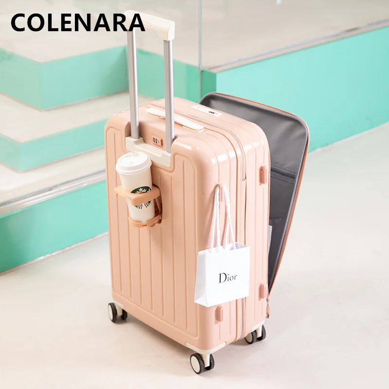 COLENARA 20222426 Inch High-quality Suitcase Multifunctional Trolley  Case with Cup Holder Boarding Box Rolling Luggage