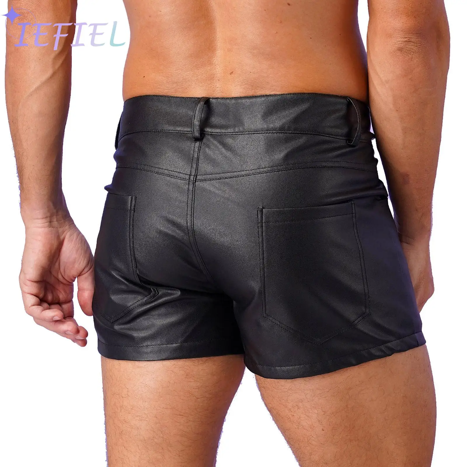 

Men Leather Casual Pants Skinny Underpants Fully Lining Pouch Boxer Shorts Bottoms with Zip for Festivals Clubwear Pole Dance