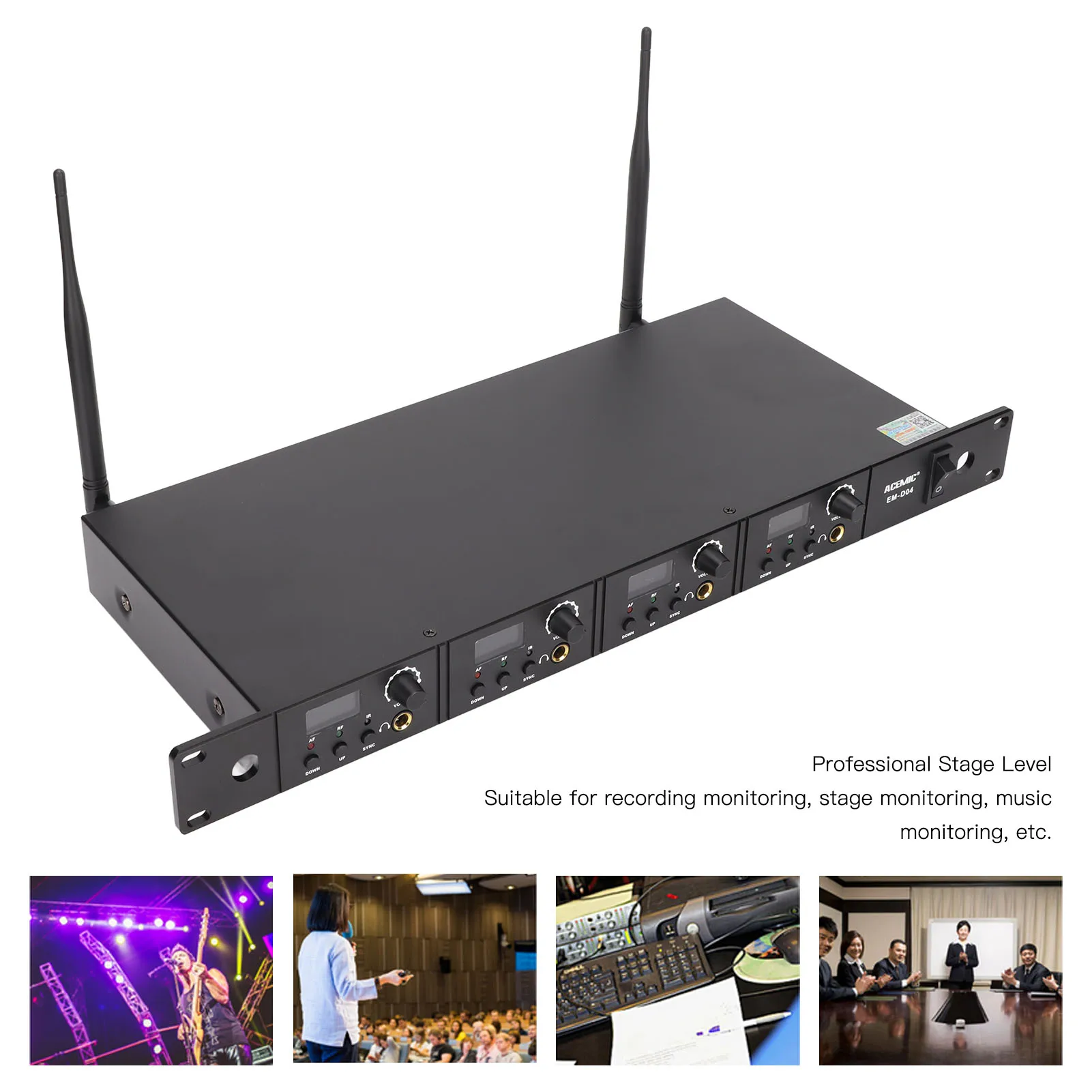ACEMIC EM-D04 Wireless In Ear Monitor System 4 Channel Professional Stage Ear Return System for Live Studio Recording EU Plug