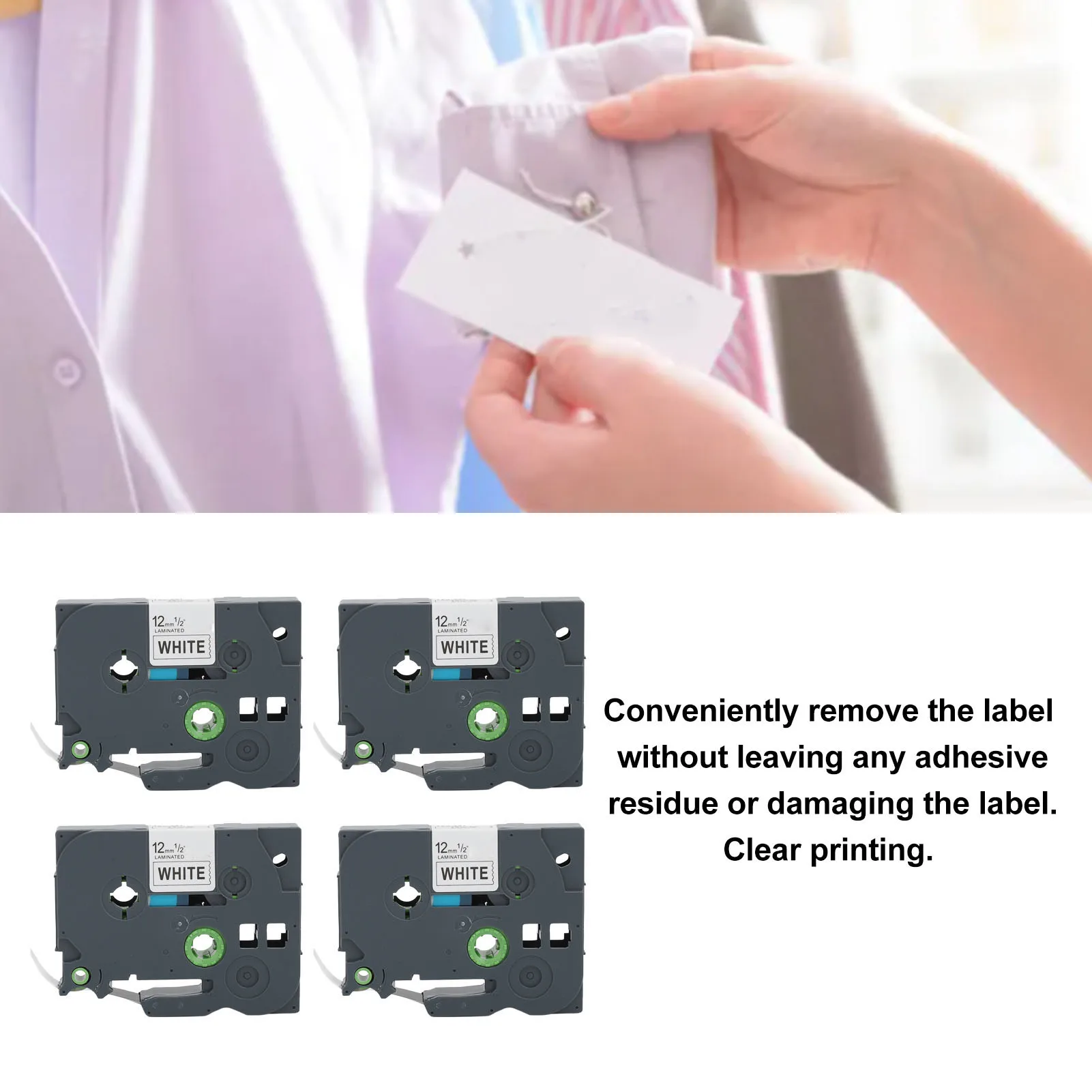 4PCS 12mm Label Maker Tape Refill Label Tape 12mm Waterproof Black On White Label Maker Tape Replacement Refill