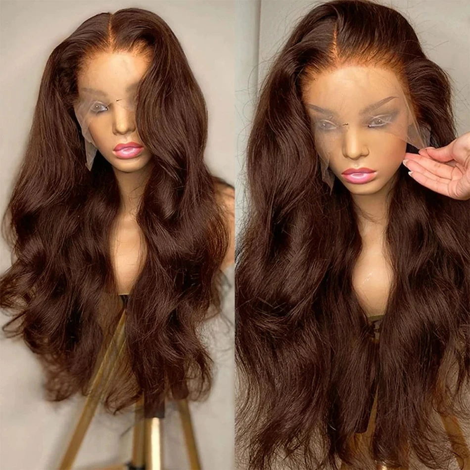 

13x6 Chocolate Brown Body Wave Lace Front Wig Colored HD Transparent 13x4 Lace Frontal Wig Human Hair Preplucked For Women