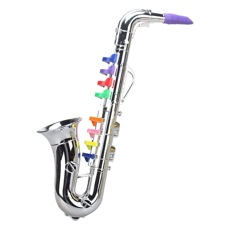 Plastic Silver Saxophone with Colored 8 Keys Musical Wind Instruments for Kids 