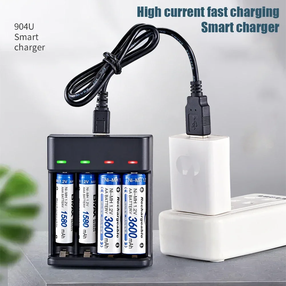 지능형 고속 USB 배터리 충전기, LED 표시기 충전기 포함, AAA/AA 충전식 Ni-MH/Ni-Cd 배터리용, 8 슬롯