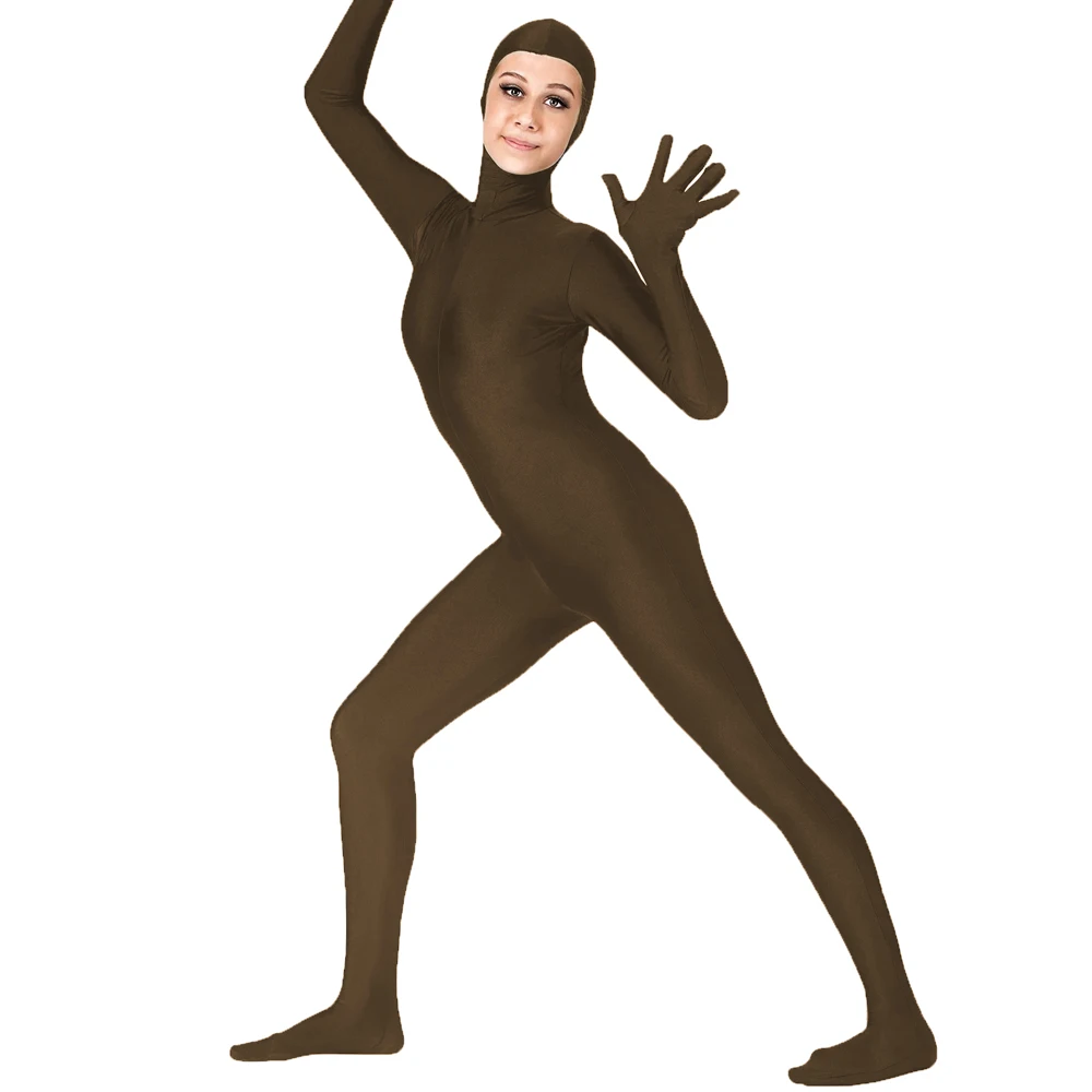 ブラックコスチューム、ユニセックスストレッチフルボディブラックモーフスーツ（オープンフェイス）、消える全身タイツボディスーツ  女性のためのエレガントな黒の全身タイツスーツ,オープンフェイス,フレア,長袖,フード付きボディスーツ,ステージパフォーマンス ... Aniler 男女兼用 スパンデックス オープンフェイス 全身タイツ コスチューム ボディスーツ (XXL、ブラウン)
