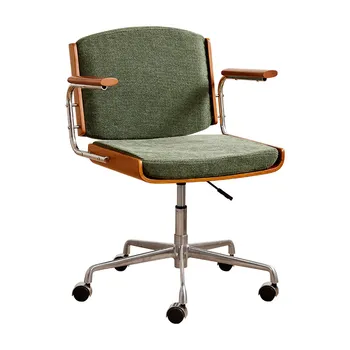 Solid Wood Vintage Office Chair Ergonomic Adjustable Swivel with Lumbar Support for Home Study Desk and Bedroom