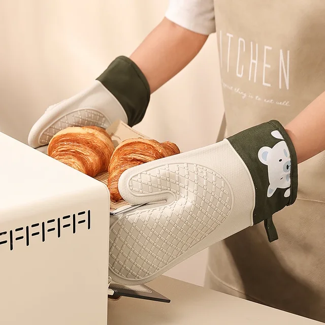 1pcs Silicone Heat Insulation Gloves Thickened Non-slip High Temperature Oven Gloves Baking and Scalding Kitchen Hand Clamps 3