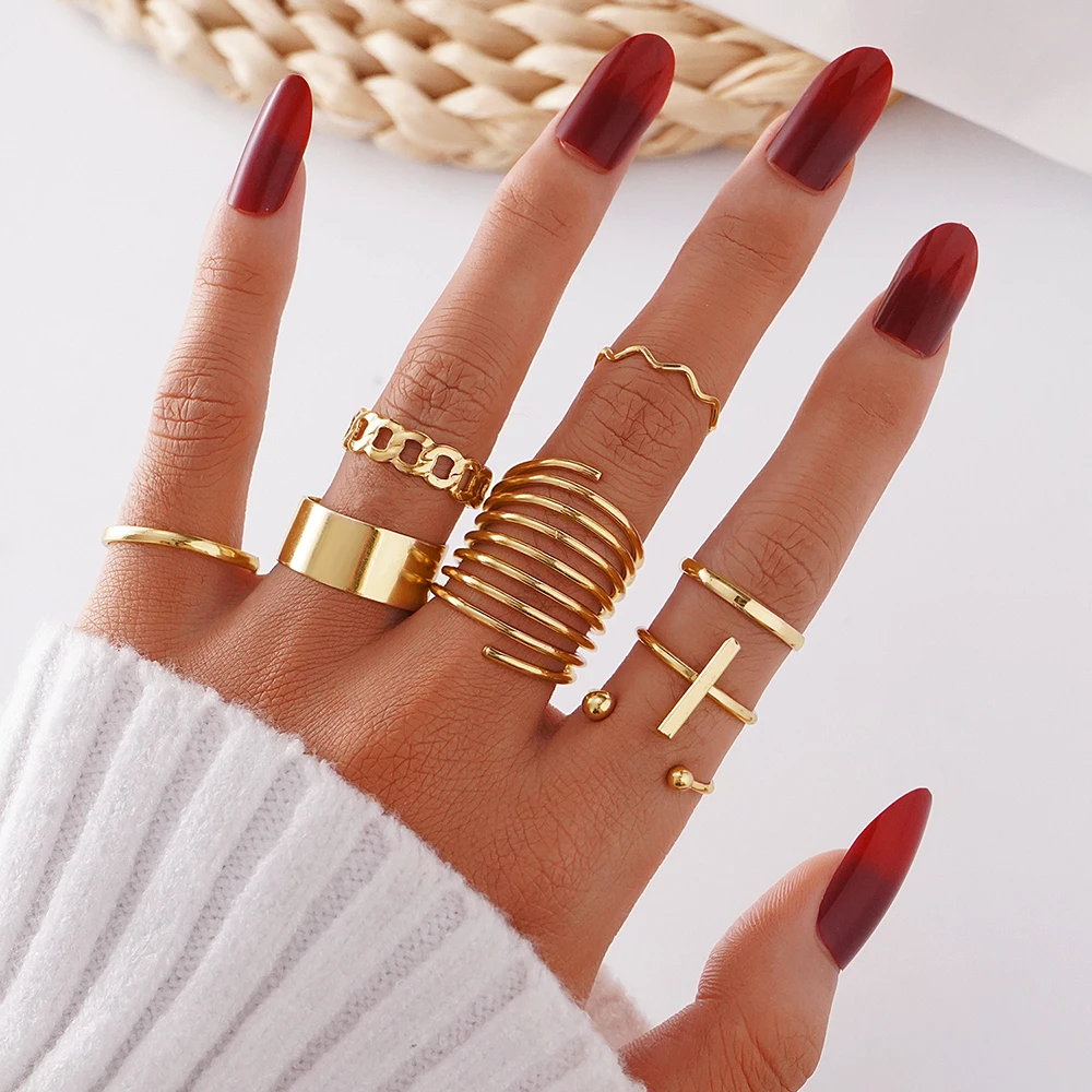 EN Fashion Gold Color Simple Ring Set For Women Girls Punk Rings Minimalism  Kpop Finger Ring New Trend Jewelry - AliExpress