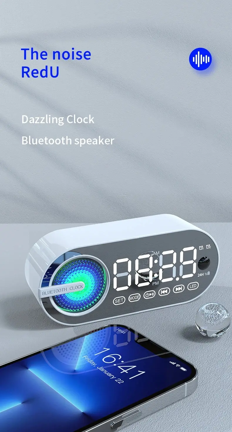 Wireless Bluetooth Speaker With Mirror Led Digital Alarm Clock_voghion.com