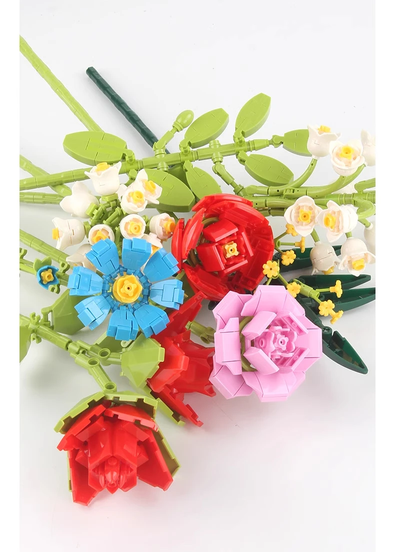 Eternal Rose Sunflower Bouquet Building Blocks, DIY Mini Bricks for Adults, No W