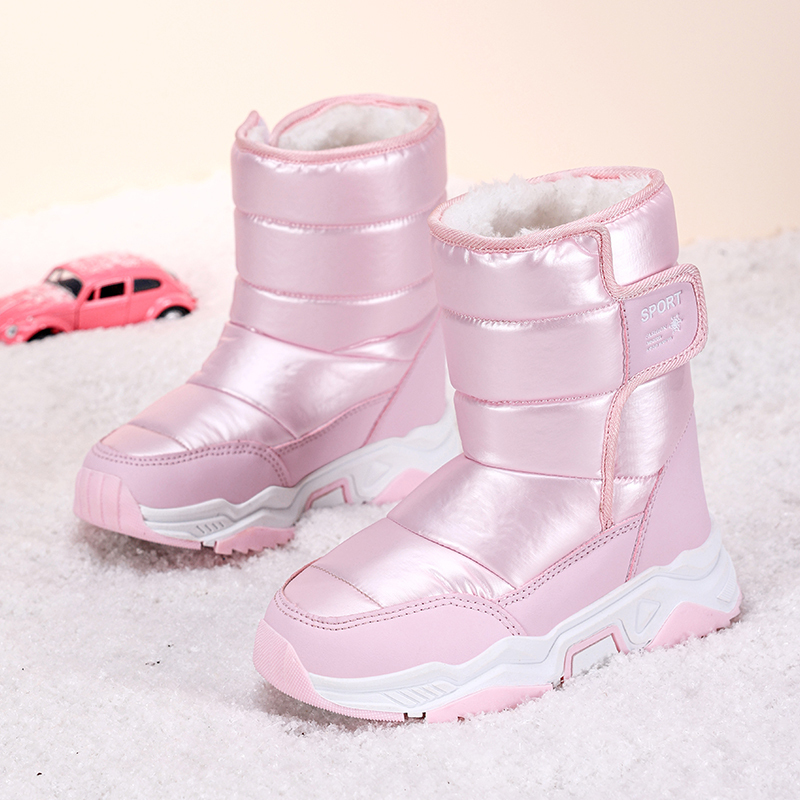 New Kids Snow Boots Winter High-top Warm Cotton Shoes for Children Boys Girls Warm Plush Lining Ankle Boots Anti-skid Waterproof