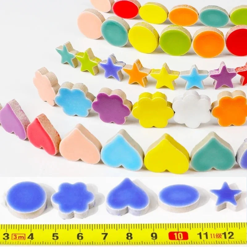 100g/3.5oz Multi Shape Ceramic Mosaic Tiles Colorful Polygon Porcelain Tile Star/Heart/Round/Oval/Flower DIY Making Stones