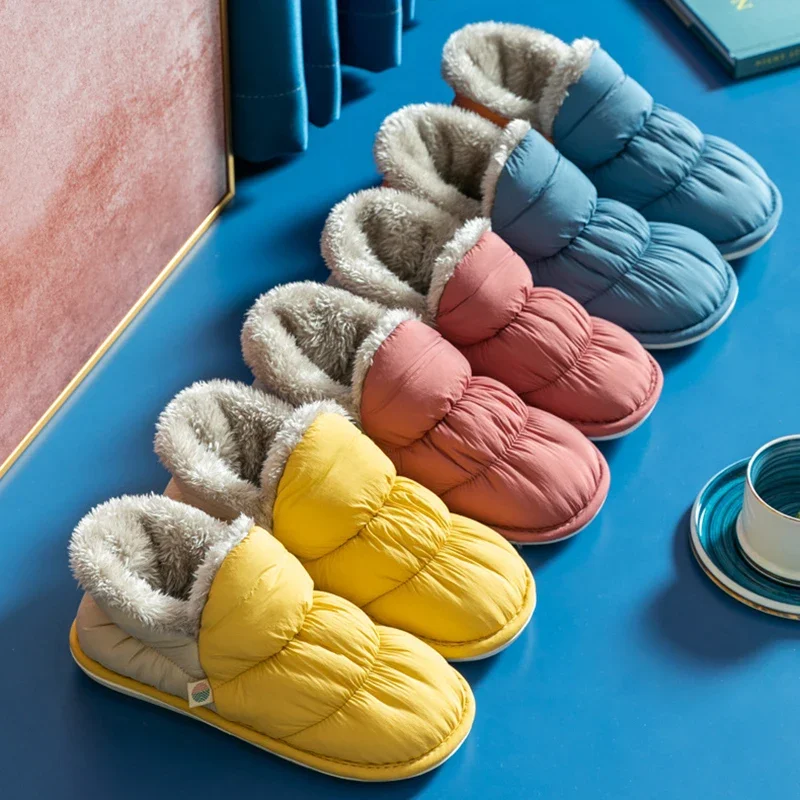 Rimocy 2025 Winter Warm Home Slippers Women Plush Waterproof Cotton Foot Slipper Female Indoor Outdoor Flat Couple Shoes Woman 2
