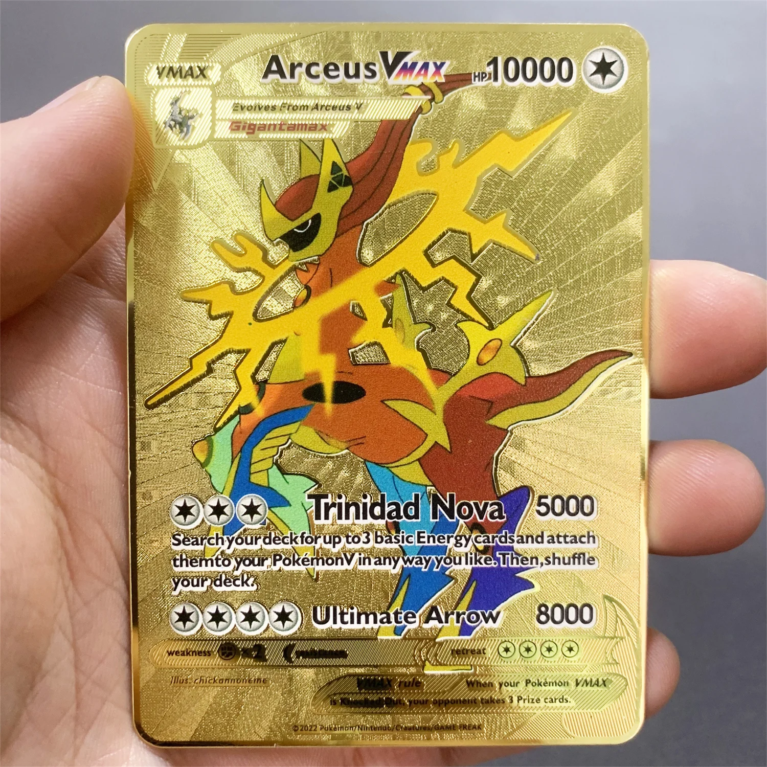 thumbnail image 1 of Metal Card 10000 Points Arceus Charizard Raichu Super Card Golden English Mewtwo Vmax GX EX Anime Collection Cards Gift, 1 of 5