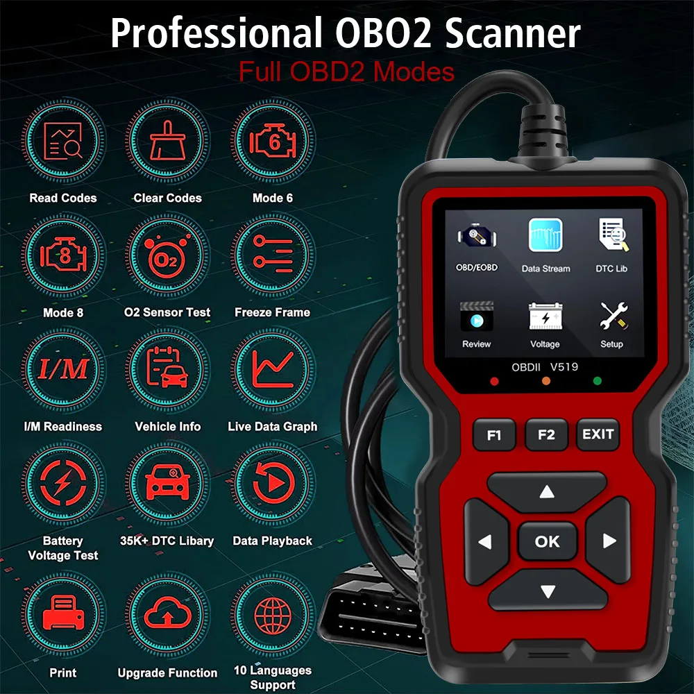 Battery Voltage Detection OBD2 Scanner Automotive Fault Diagnosis Instrument Engine Fault Reading Data V519 Elm327 2