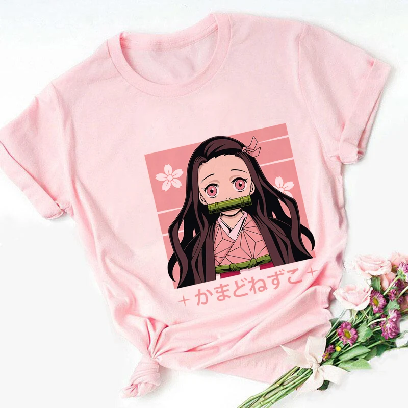 Nezuko Kamado Kimetsu No Yaiba Print Pink Kid T-shirts Children Baby Cute Harajuku Kawaii Clothes Boy Girl Tops Gift ,Drop Ship 2