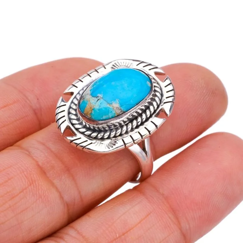 

StarGems® Natural Turquoise Pigeon Handmade 925 Sterling Silver Ring 9.25 F2322