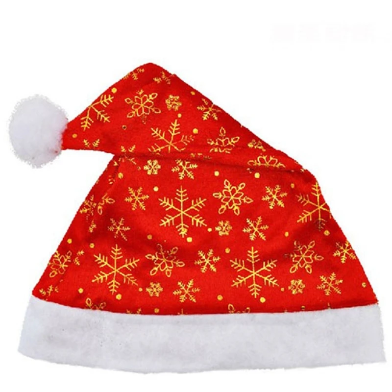 GJ Carnival Gild Snowflake Pattern Santa Beanie Red Color Adult Warm Christmas Hat for Adult Teens Unisex Christmas Gift