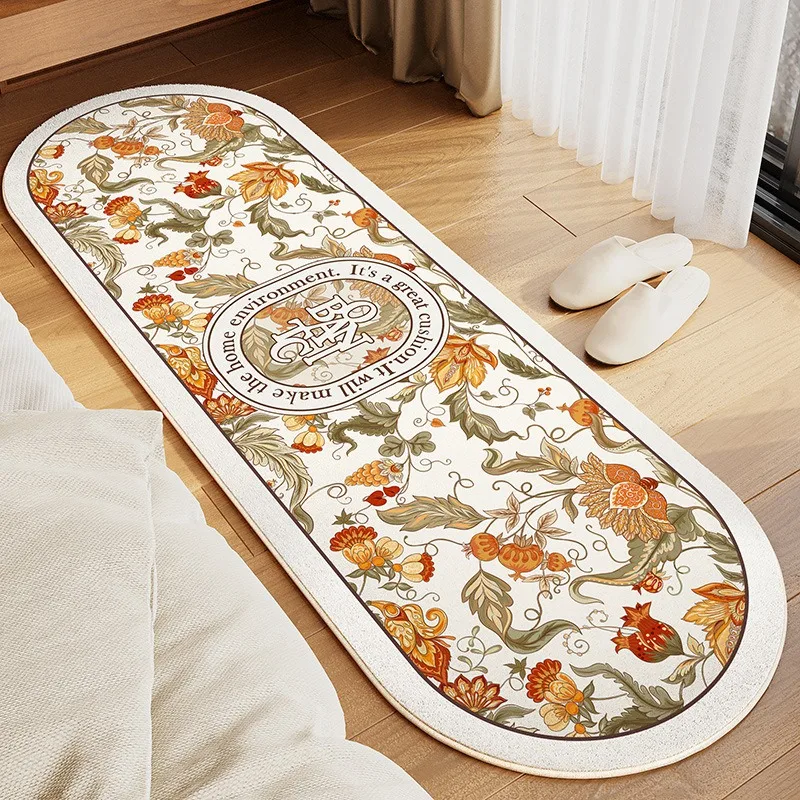 Rug for Bedroom Floor Mat Bedside Long Foot Mats Oval Carpet Soft Fluffy Spring Summer Flower Home Decoration Rugs 침실 긴 카펫 3