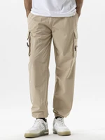 Multi Pockets Solid Color Casual Cargo Pants Mid-Rise Elastic Waistband Drawstring Shrinkable Cuffs Men Sweatpants 2