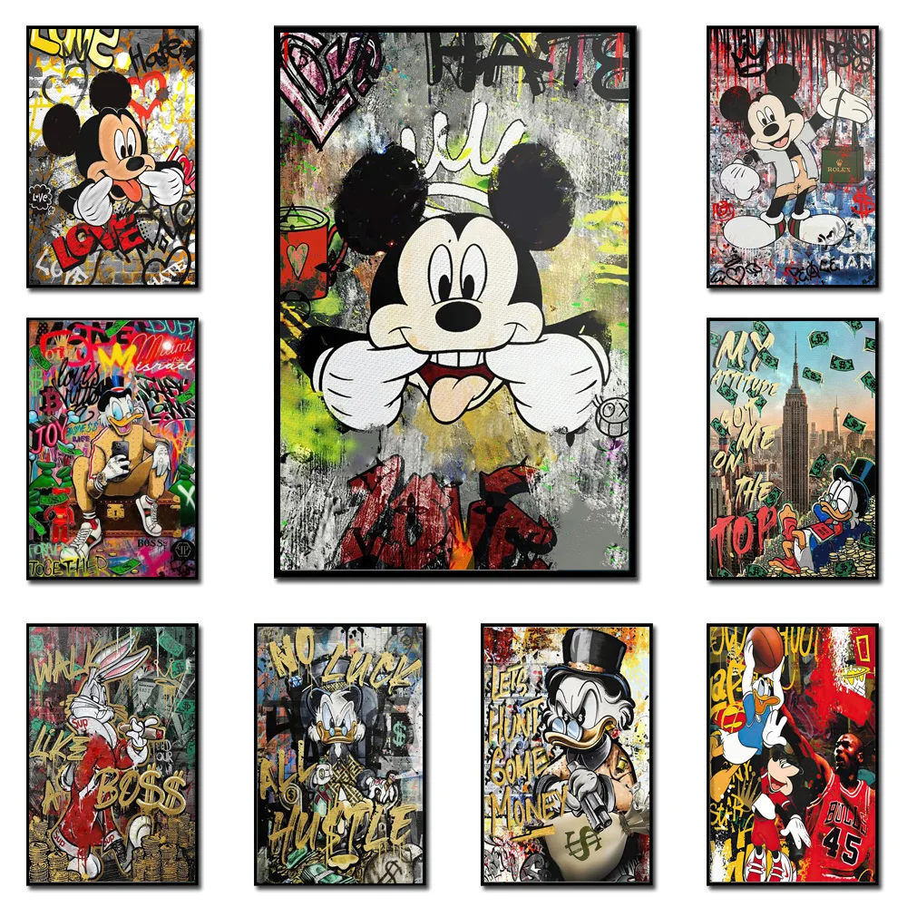 

Graffiti Fashion Mickey Dance Mouse Funny Art Canvas Prints Disney Poster Pictures On Wall Decorative Painting For Living Room