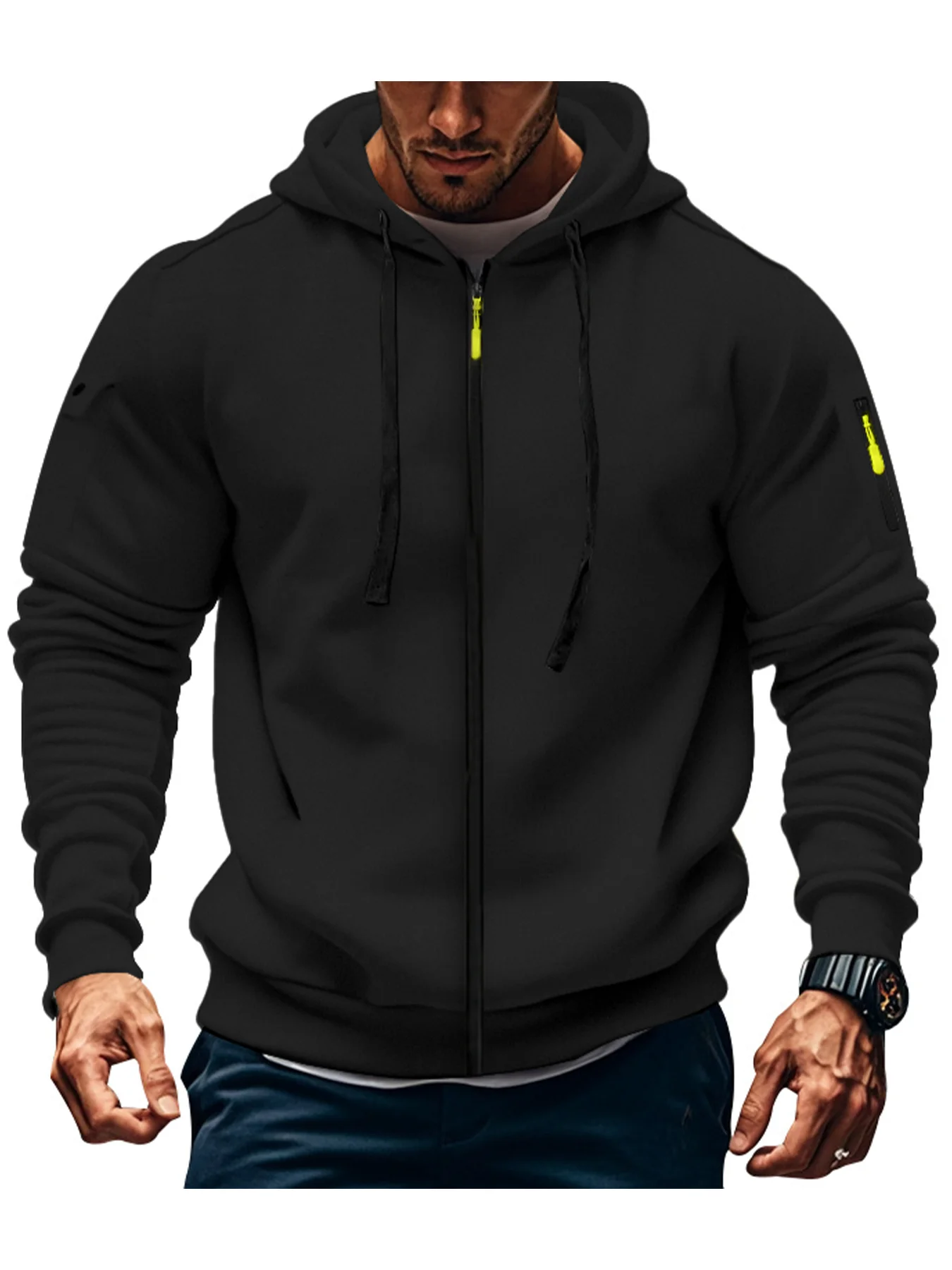 men's solid color hooded sweatshirt casual long sleeved sports jacket fashionable streetwear jacket Men's solid color hooded sweatshirt casual long sleeved sports jacket fashionable streetwear jacket 5
