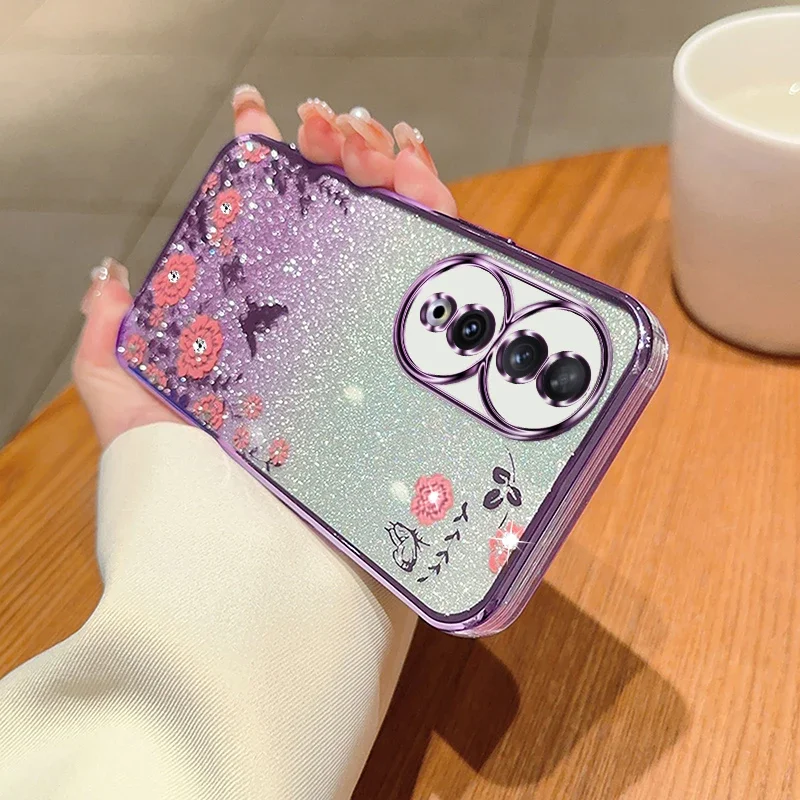 Glitter Butterfly Flower Phone Case For Huawei Honor X8 X9 X9A 90 80 70 60 50 20 9X Y9 Y7A Y9S P30 Pro Gradient Cover_voghion.com