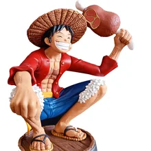 

15cm One Piece Manga Anime Figure Squatting Eat Ham Monkey D Luffy PVC Action Figurine Model Toys for Children Kids Gift