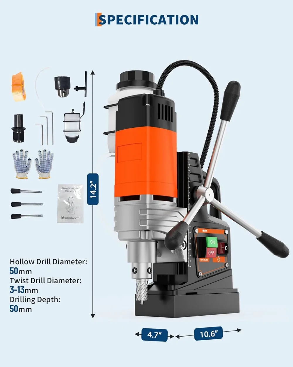 1650W Magnetic Drill Press, 40mm Boring Diameter, 810 RPM Electric Drilling Machine for Metal, Industrial & Home Use