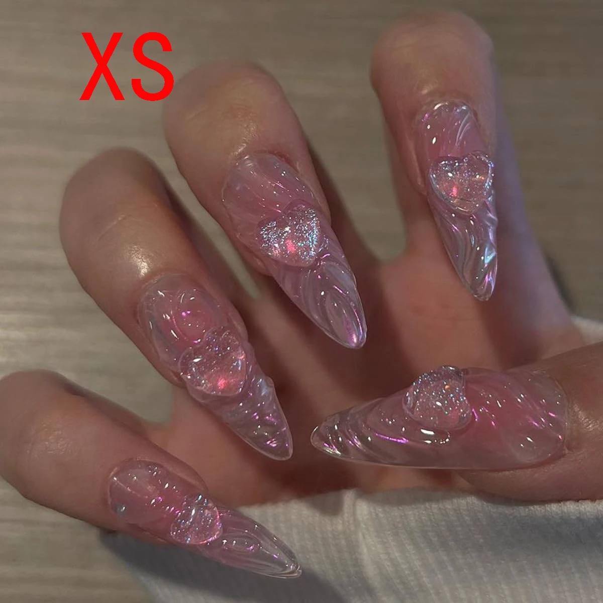 Künstliche Fingernägel In Mandelform Mit Herz-strass-design_voghion.com