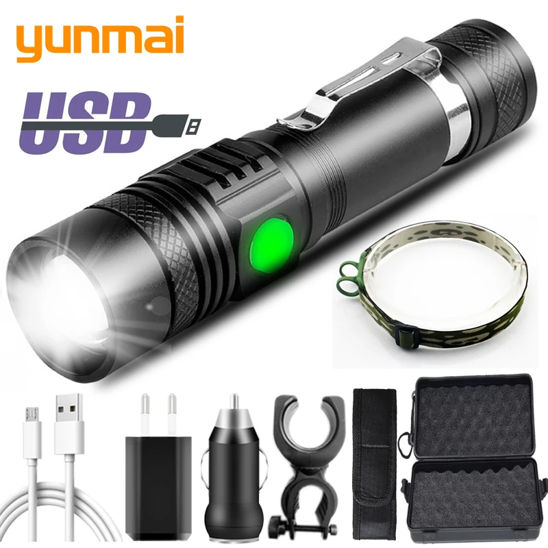 

XP-L V6 XM-L2 U3 T6 USB Rechargeable Led Flashlight Aluminum Zoom Waterproof Torch 18650 Battery Bicycle Lantern Bike Light 10W