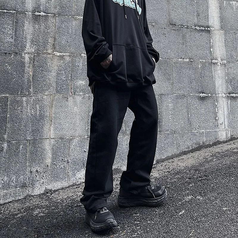 ICCLEK 2021 High Street Jeans Men's Printed Jeans Loose Straight Pants Plus Velvet Mopping Pants Autumn and Winter Jeans