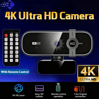 Webcam 4K per PC con messa a fuoco automatica e telecomando, copertura per la privacy, webcam con microfono, plug & play per laptop/desktop, videochiamate